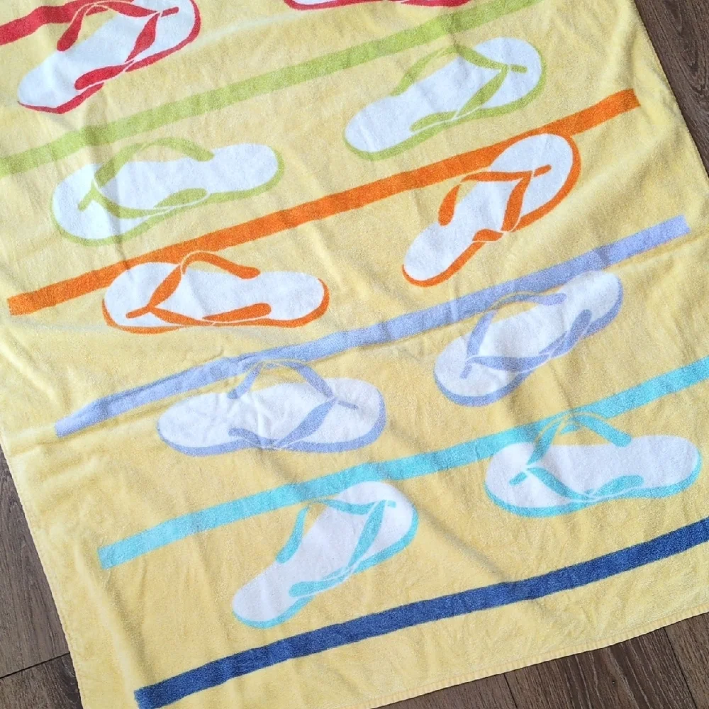 Vintage Gramercy International Beach Towel - Yellow Rainbow Flip Flop Shoes